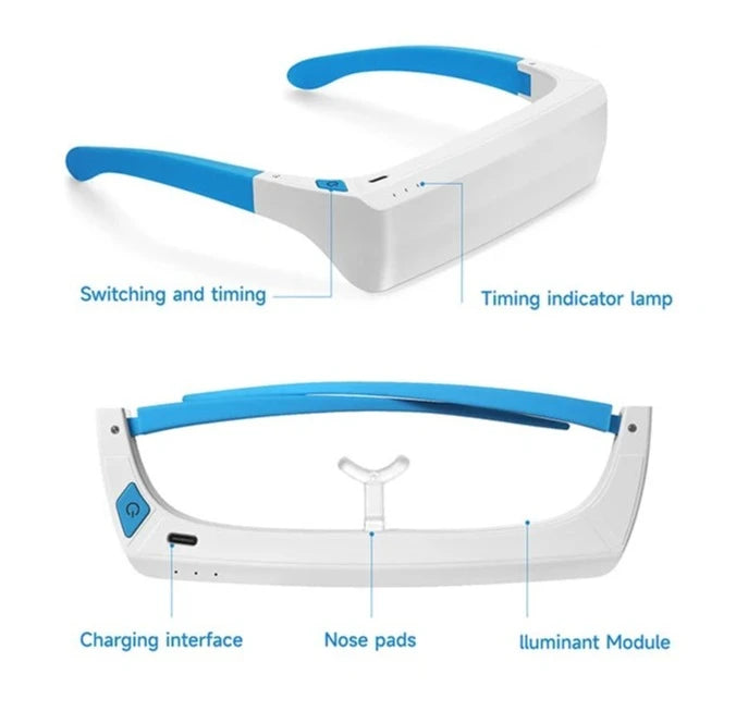 Blue Light Wearable Built-In Battery Led Light anti Motion Sickness Medical Therapy Glasses SAD Phototherapy Glasses