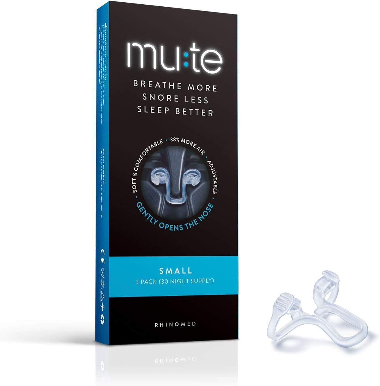 MUTE by  Nasal Dilator for Snore Reduction | Small 3Pk | Increase Airflow | anti Snoring Devices | Nasal Dilators for Sleeping | Internal Nasal Dilator | Snoring Solution | Transparent